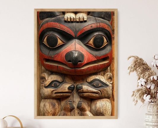 Affiche Totem Haida – Art Impression Animaux Symboliques et Motifs Traditionnels