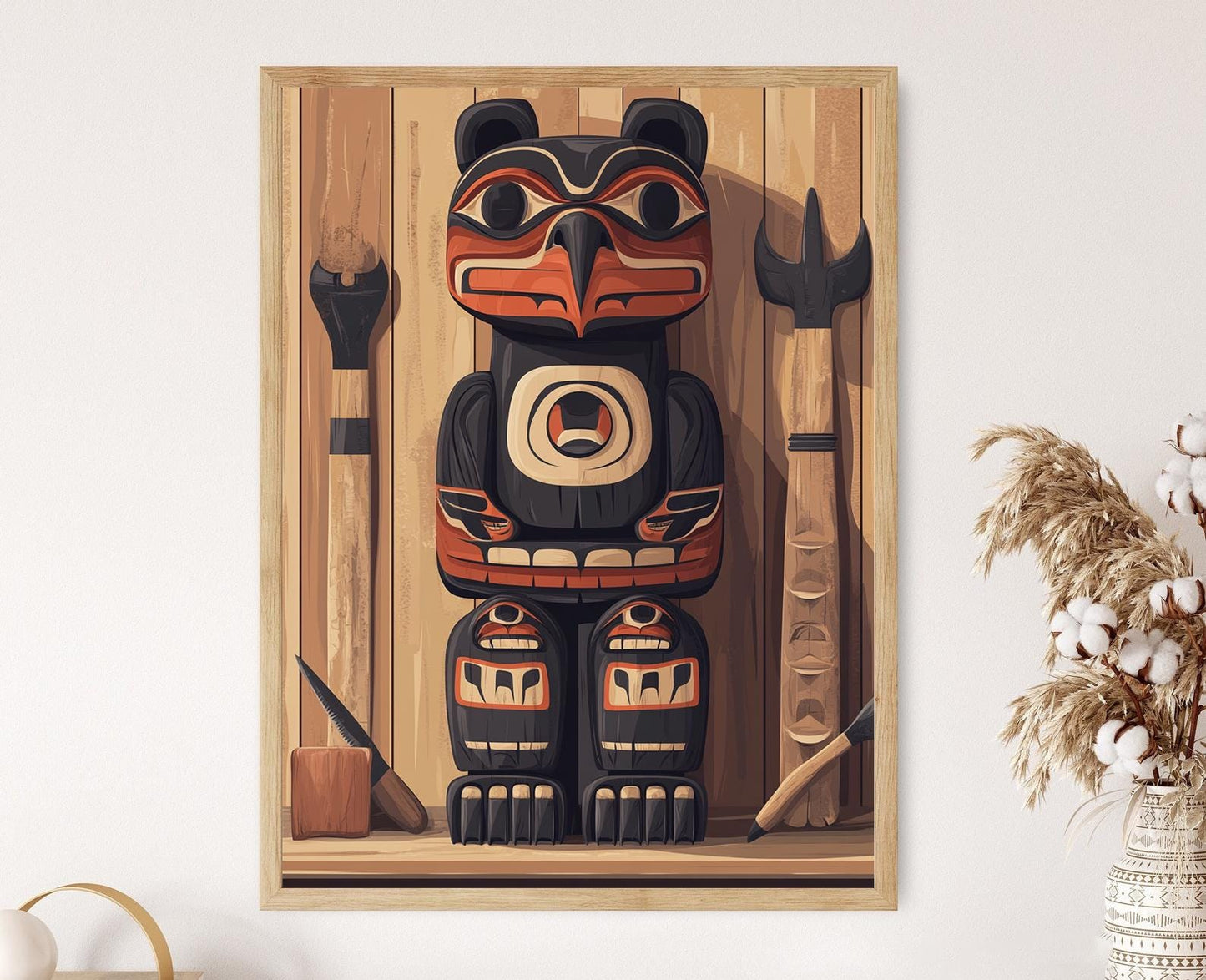 Affiche Totem Haida – Poster Art Traditionnel avec Ours et Aigle