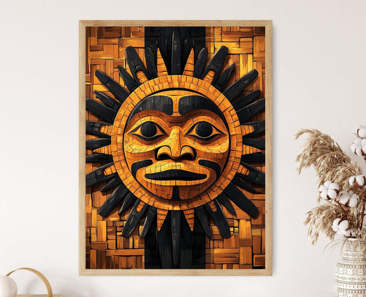 Affiche Soleil Haida – Poster Art Indigène avec Motifs Rayonnants