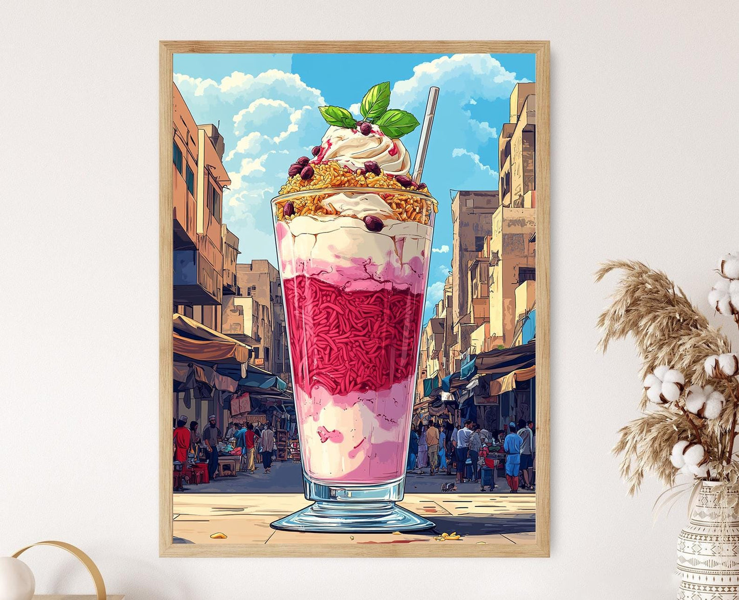 Affiche Falooda Pakistanaise – Illustration de sirop de rose et vermicelles