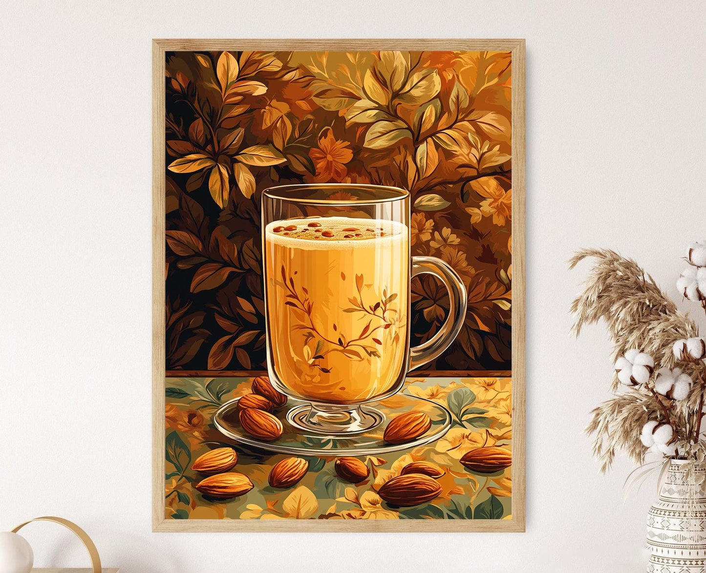 Affiche de Kehwa Kashmiri – Illustration de safran et amande décorative