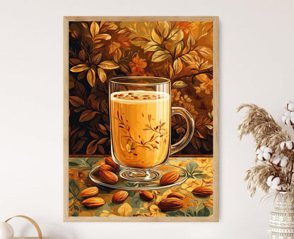 Affiche de Kehwa Kashmiri – Illustration de safran et amande décorative