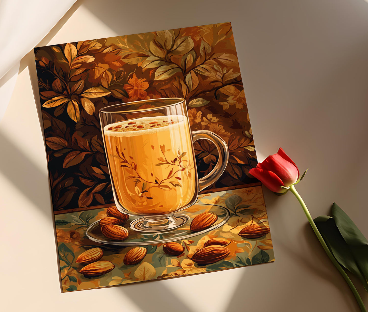 Affiche de Kehwa Kashmiri – Illustration de safran et amande décorative