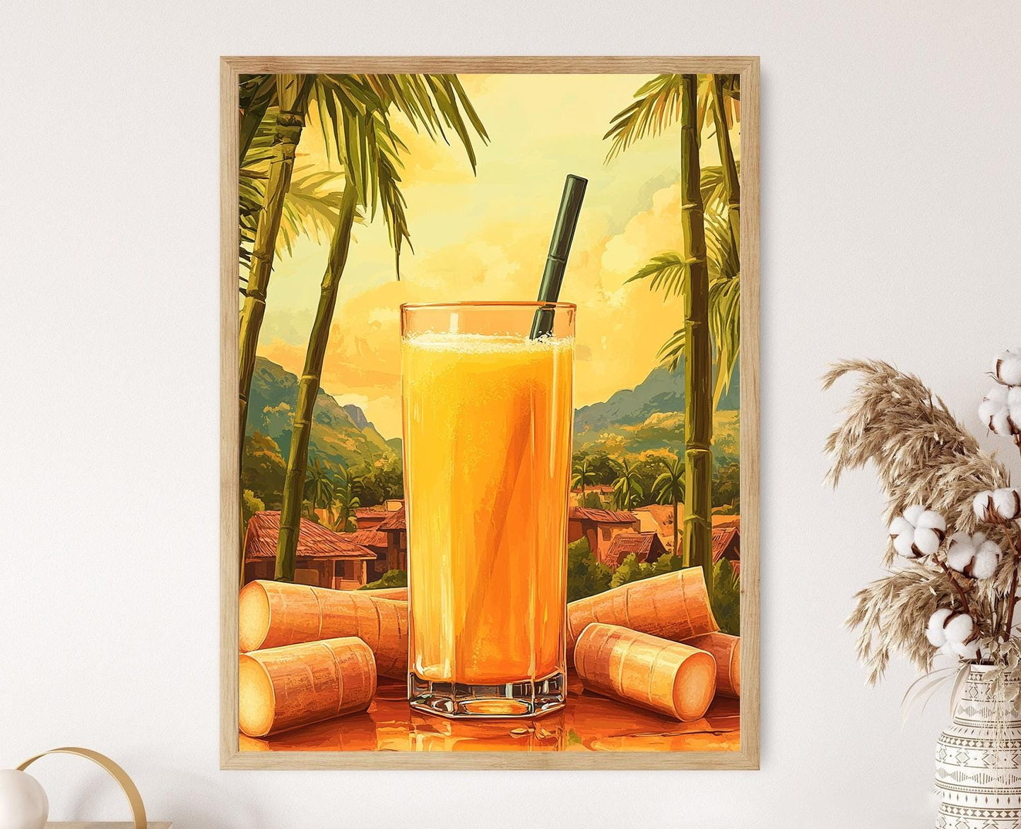 Affiche Jus de Canne à Sucre – Illustration de Marché Rurale Pakistanaise