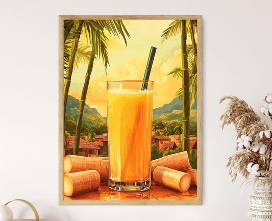 Affiche Jus de Canne à Sucre – Illustration de Marché Rurale Pakistanaise