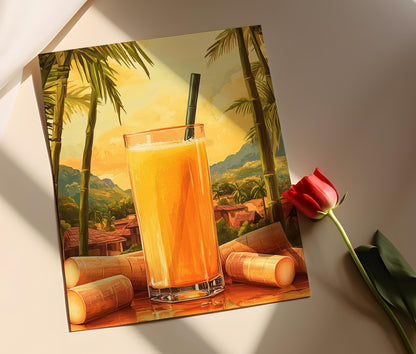 Affiche Jus de Canne à Sucre – Illustration de Marché Rurale Pakistanaise