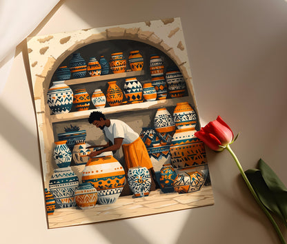 Affiche d'Art en Poterie Soudanaise – Illustration Vectorielle Traditionnelle