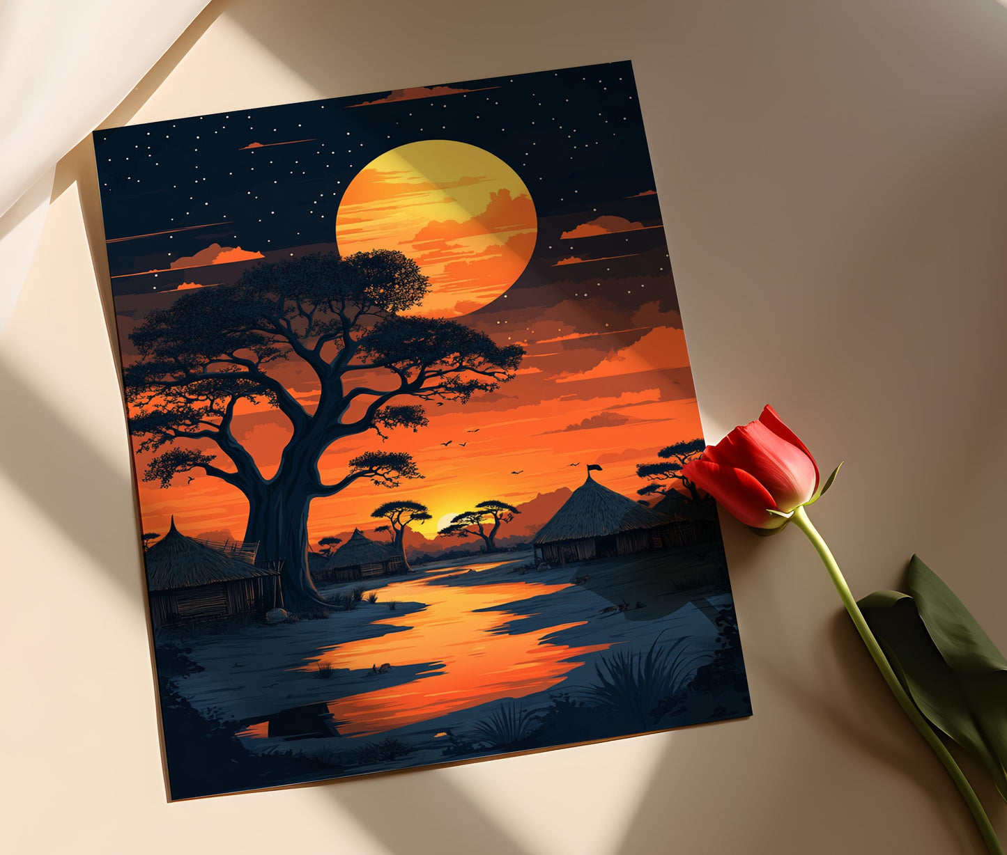 Affiche Paysage Soudanais – Illustration Vectorielle avec Baobab