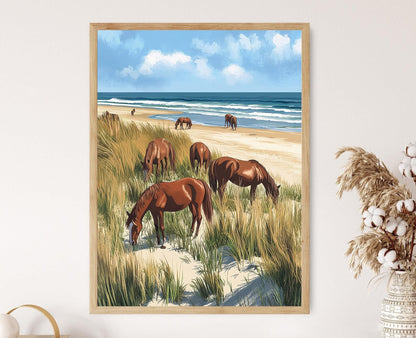 Affiche Assateague – Poster Œuvre d'Art Chevaux Sauvages en Bord de Mer