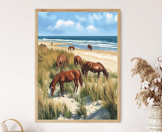 Affiche Assateague – Poster Œuvre d'Art Chevaux Sauvages en Bord de Mer
