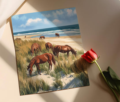 Affiche Assateague – Poster Œuvre d'Art Chevaux Sauvages en Bord de Mer