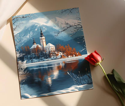 Affiche Hiver à Lac Bled – Poster Paysage enneigé de Slovénie
