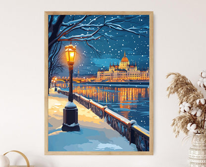 Affiche Budapest Hivernale – Poster Décor de la Ville et Danube Enneigé