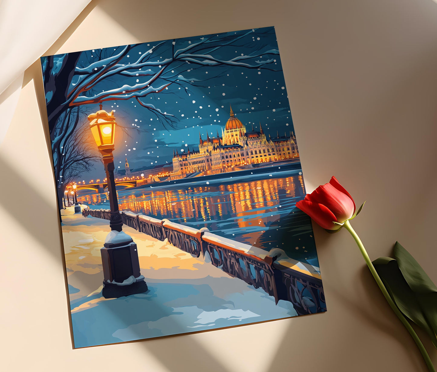 Affiche Budapest Hivernale – Poster Décor de la Ville et Danube Enneigé