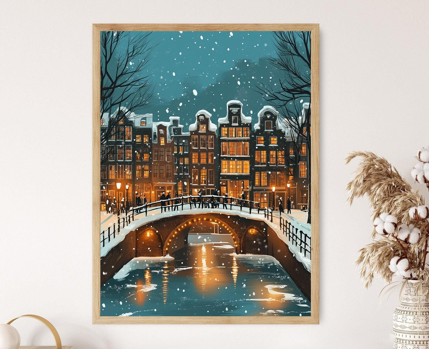 Affiche Amsterdam Hivernale – Poster Décor Urbain Néerlandais Épuré