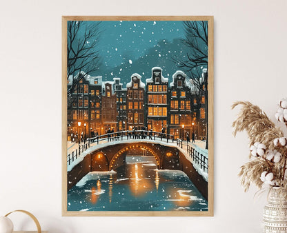 Affiche Amsterdam Hivernale – Poster Décor Urbain Néerlandais Épuré