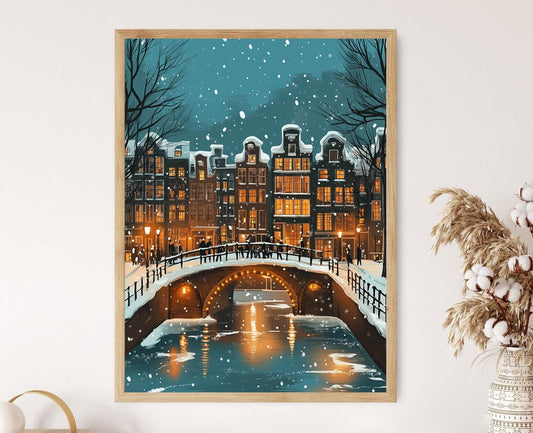 Affiche Amsterdam Hivernale – Poster Décor Urbain Néerlandais Épuré