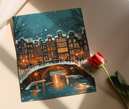 Affiche Amsterdam Hivernale – Poster Décor Urbain Néerlandais Épuré