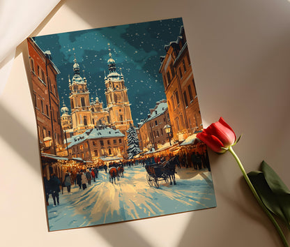 Affiche Hiver à Cracovie – Poster Décor de Vieille Ville Polonaise