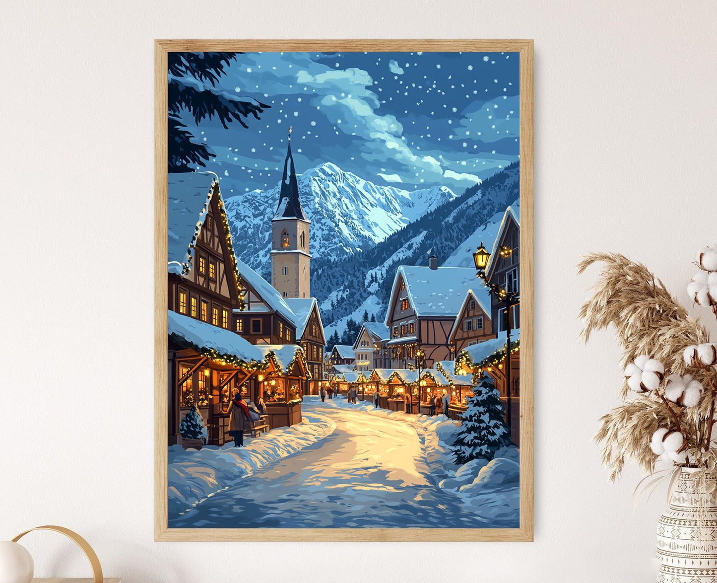 Affiche Village Bavarois en Hiver – Poster Décor de Marché de Noël