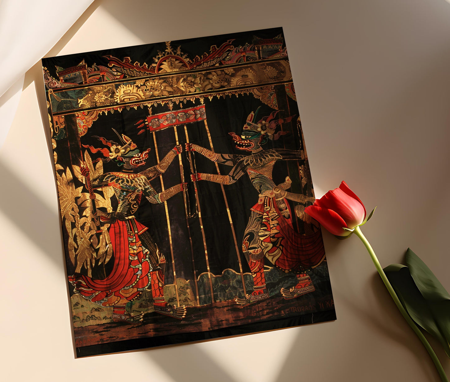 Affiche Wayang Kulit – Art des Marionnettes Ombres Indonésiennes