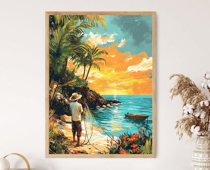 Affiche Playa Girón – Poster Art de Pêche à Cuba avec Coucher de Soleil