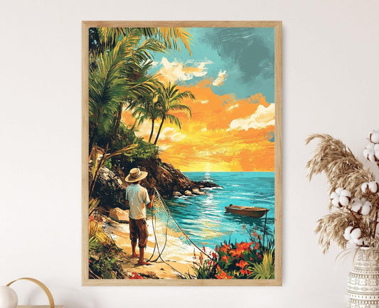 Affiche Playa Girón – Poster Art de Pêche à Cuba avec Coucher de Soleil