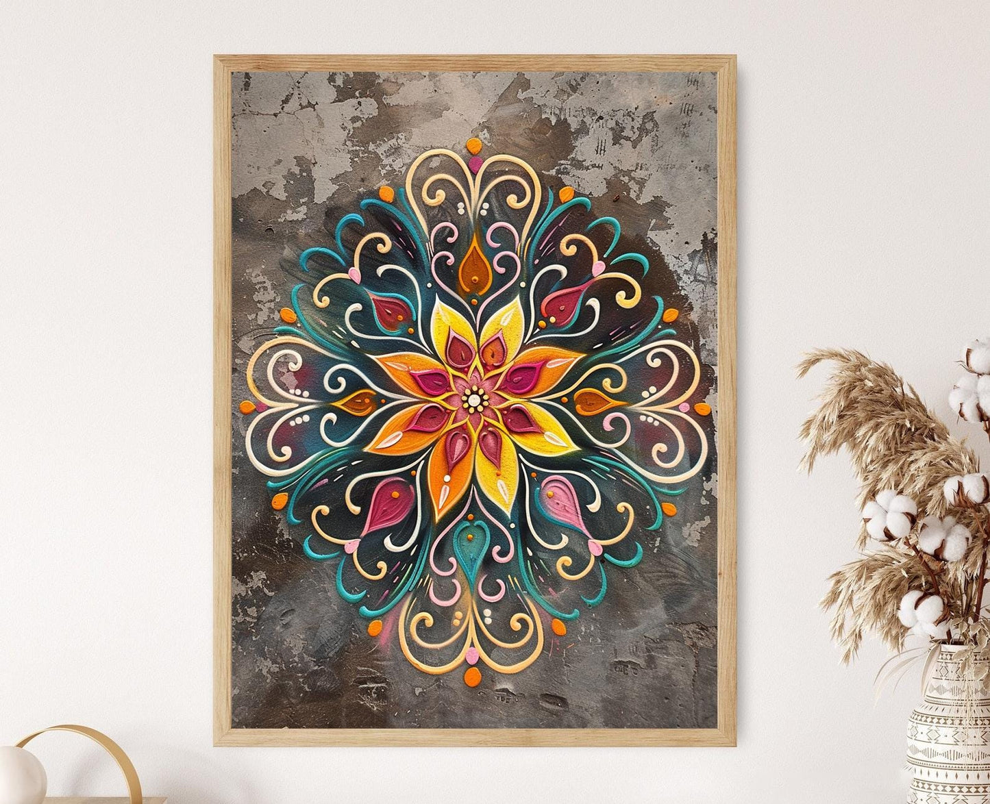 Affiche Kolam Rangoli – Art Indien Éclatant pour Décor de Méditation