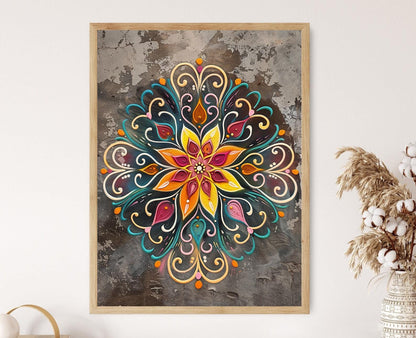 Affiche Kolam Rangoli – Art Indien Éclatant pour Décor de Méditation