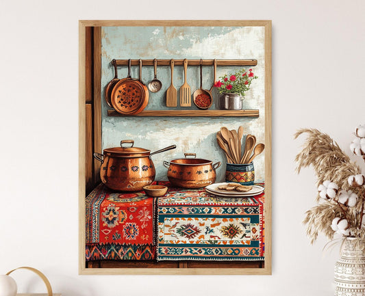 Affiche Art de Cuisine Yazidi – Poster Peinture Kurde Traditionnelle