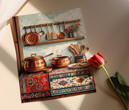 Affiche Art de Cuisine Yazidi – Poster Peinture Kurde Traditionnelle