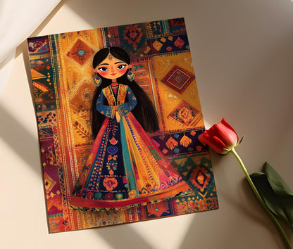 Jesidisches Puppenposter – Kurdische Kinderkunstillustration