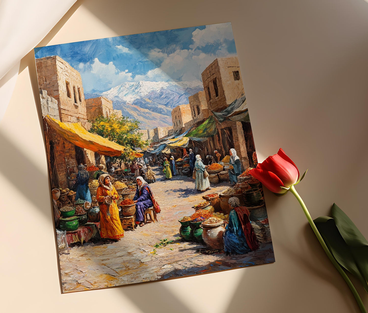 Kurdisches Landschaftsposter – Illustration des jesidischen Marktes