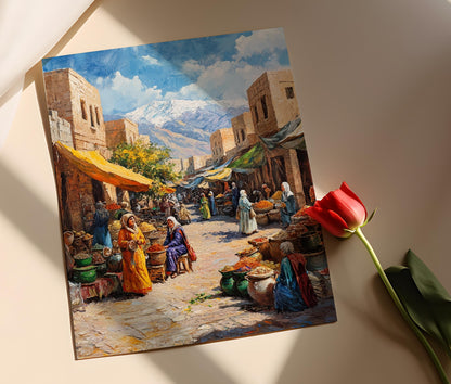 Kurdisches Landschaftsposter – Illustration des jesidischen Marktes