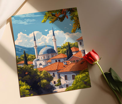 Affiche Mosquée du Kosovo – Poster Illustration Vectorielle de l'Héritage Islamique