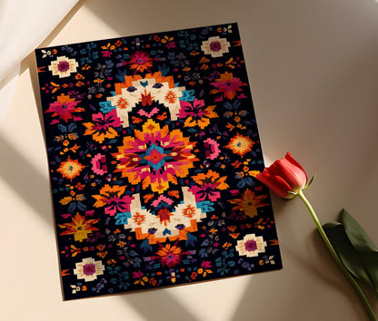 Affiche Art de Broderie du Kosovo – Poster Illustration Vecteur Traditionnelle