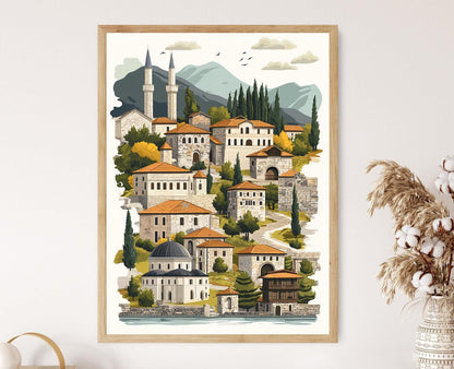 Affiche Monuments du Kosovo – Poster Illustration vectorielle, décoration murale culturelle