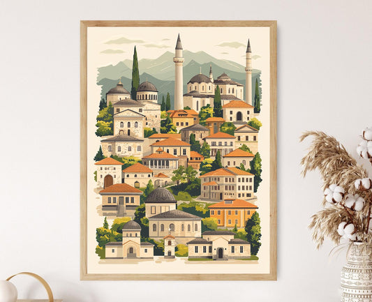 Affiche Kosova – Poster Illustration de la ville des Balkans