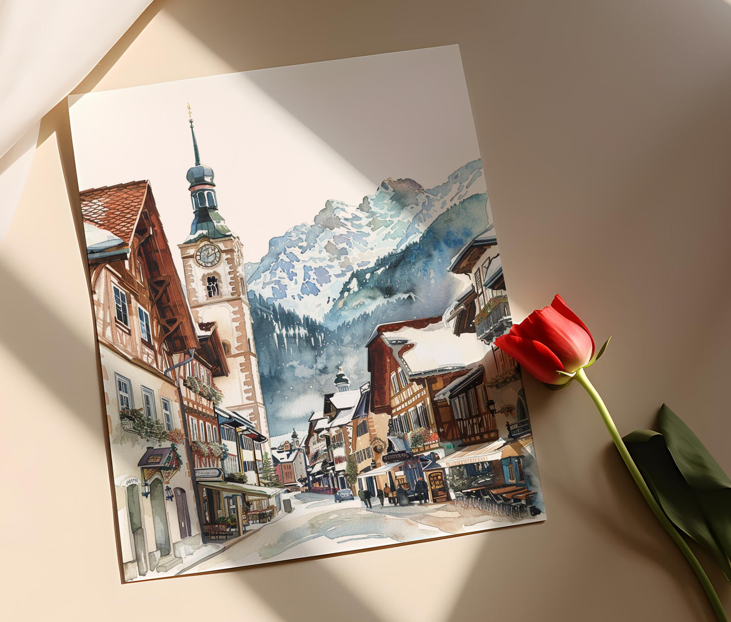 Affiche Garmisch-Partenkirchen – Poster Illustration de Station de Ski Bavaroise