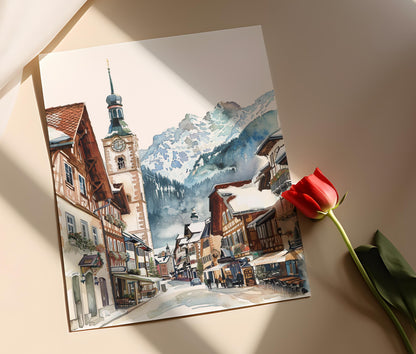 Affiche Garmisch-Partenkirchen – Poster Illustration de Station de Ski Bavaroise