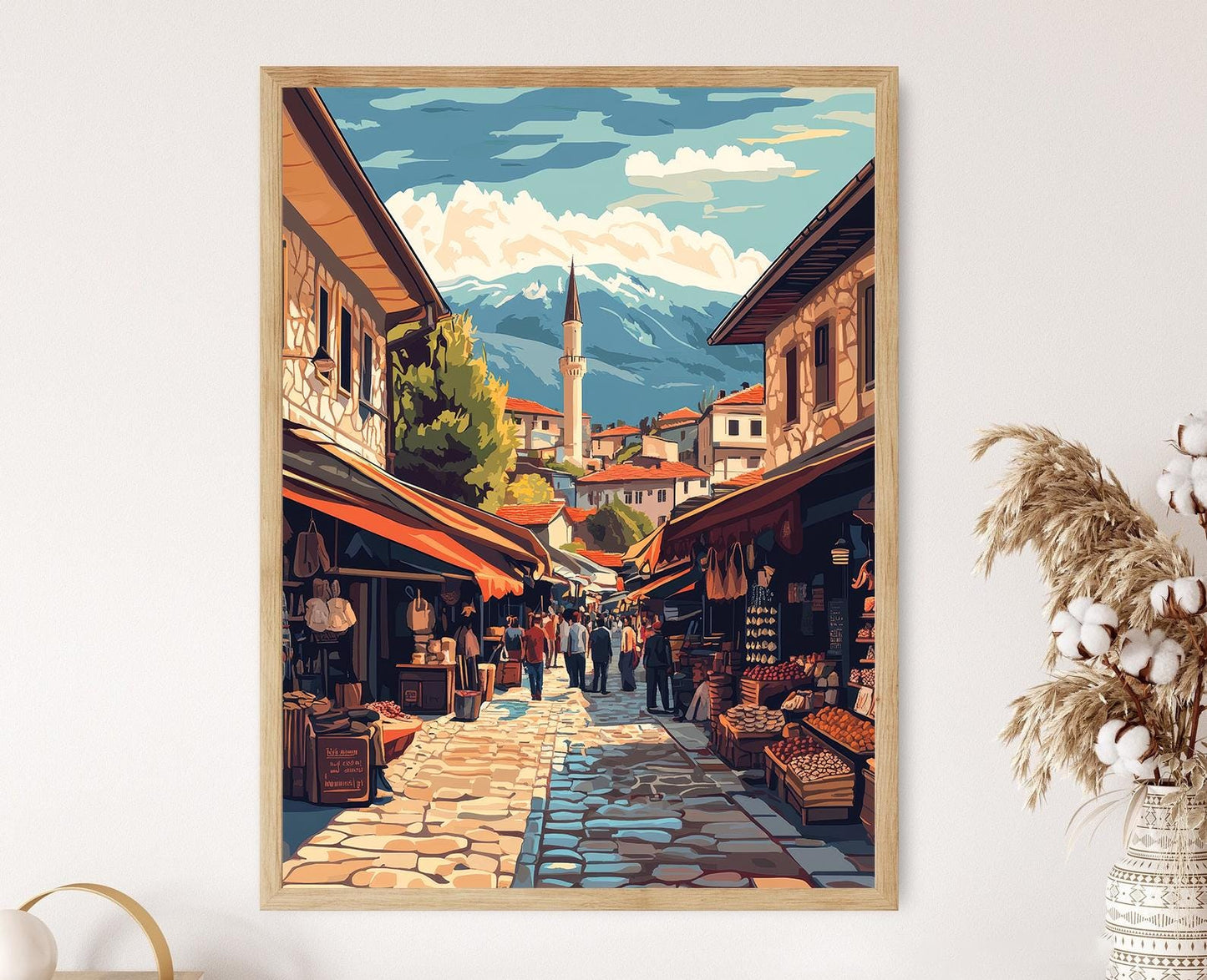Affiche Baščaršija – Poster Art de Sarajevo, Architecture Ottomane, Artisanat Traditionnel