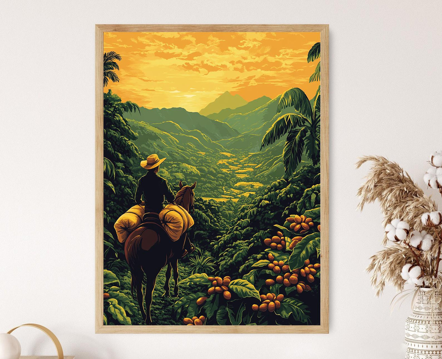 Affiche Fermier Salvadorien à Cheval – Art Imprimé de Café Rurale
