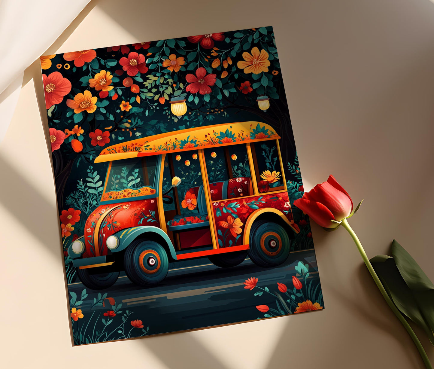 Affiche Bollywood Tuk Tuk – Illustration vectorielle vibrante et colorée