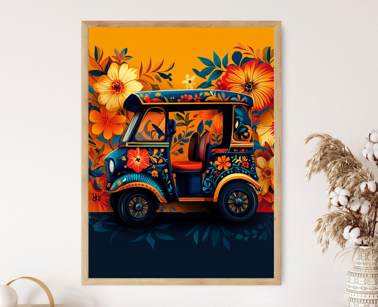 Affiche Tuk Tuk Indien – Illustration Vectorielle Colorée de Rickshaw