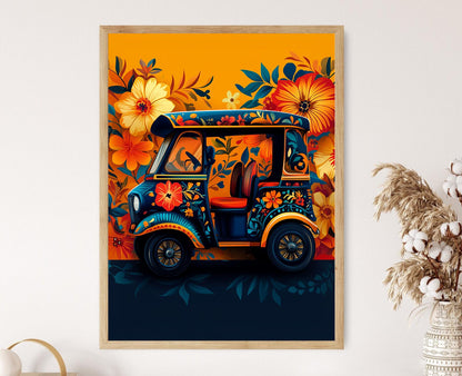 Affiche Tuk Tuk Indien – Illustration Vectorielle Colorée de Rickshaw