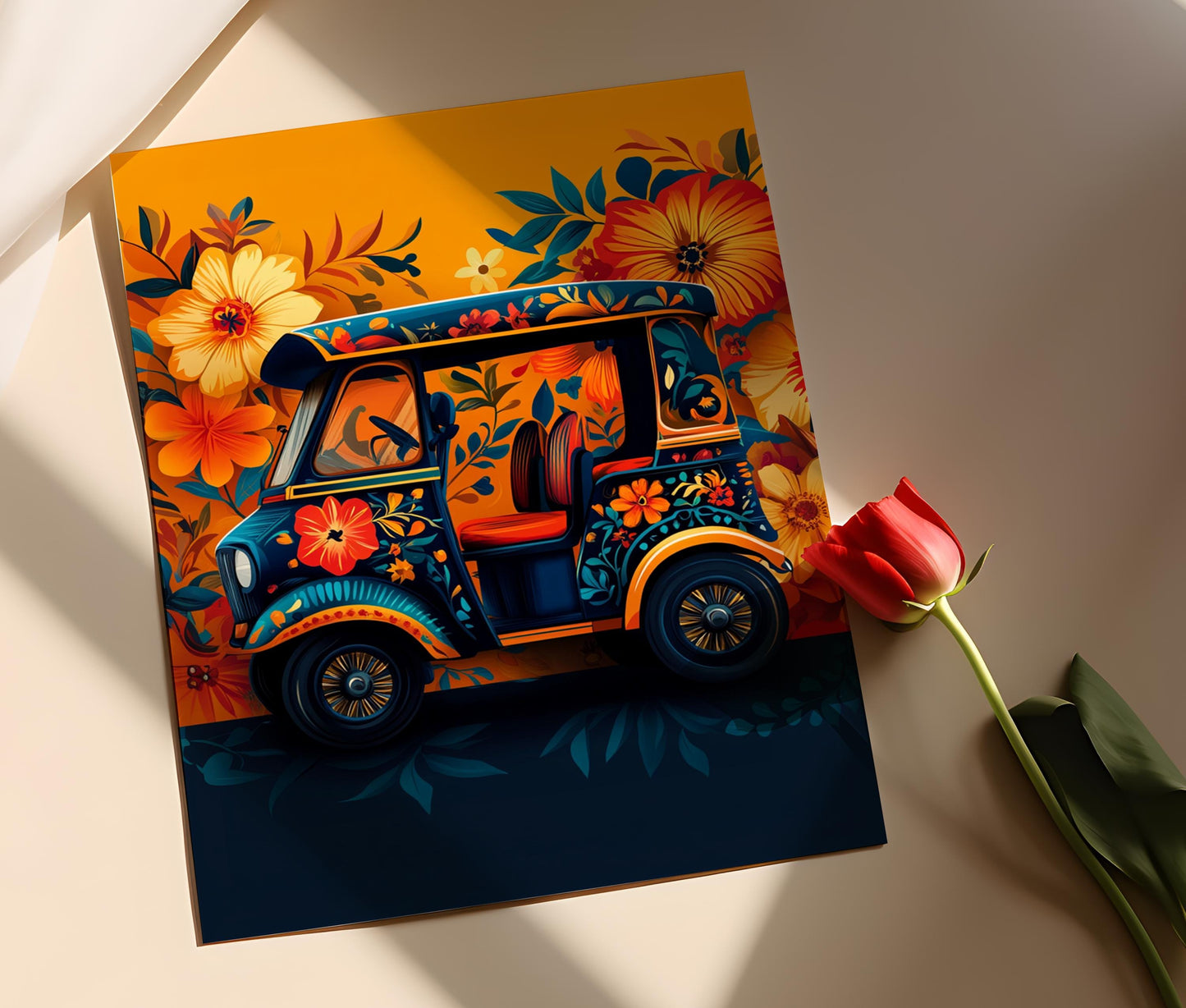 Affiche Tuk Tuk Indien – Illustration Vectorielle Colorée de Rickshaw