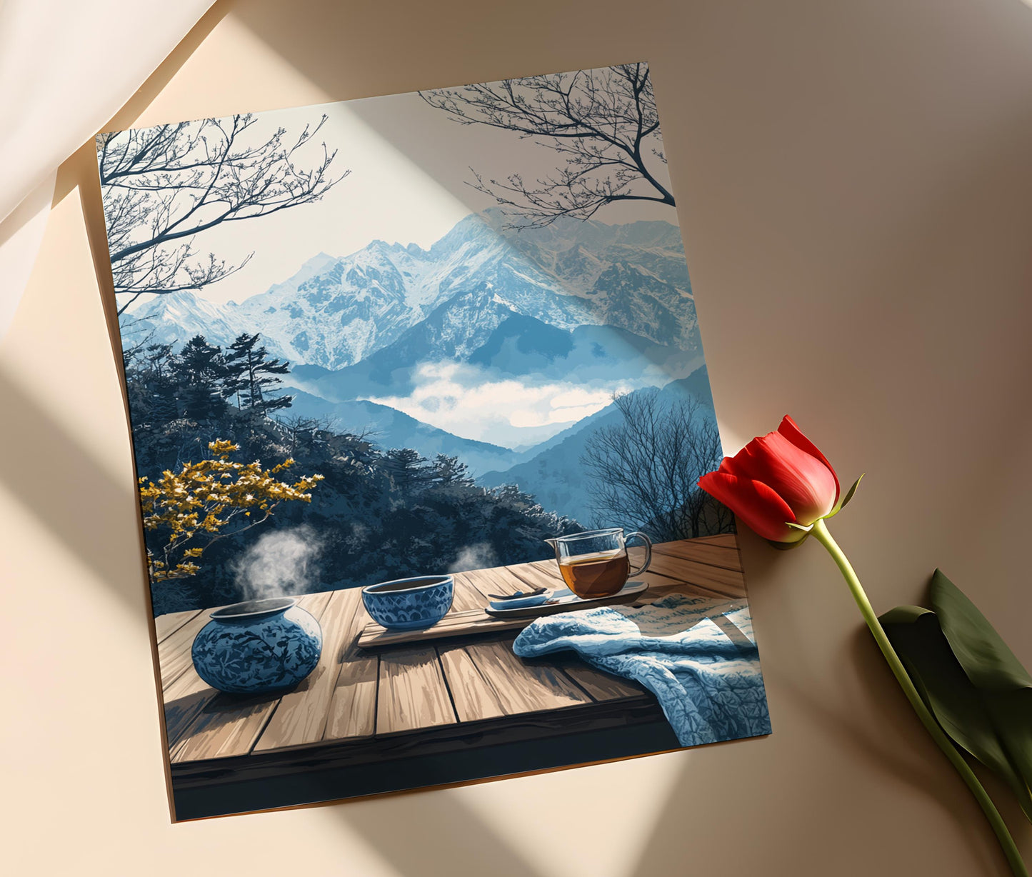 Affiche Rooftop Gangwon – Illustration vectorielle de décor hivernal coréen