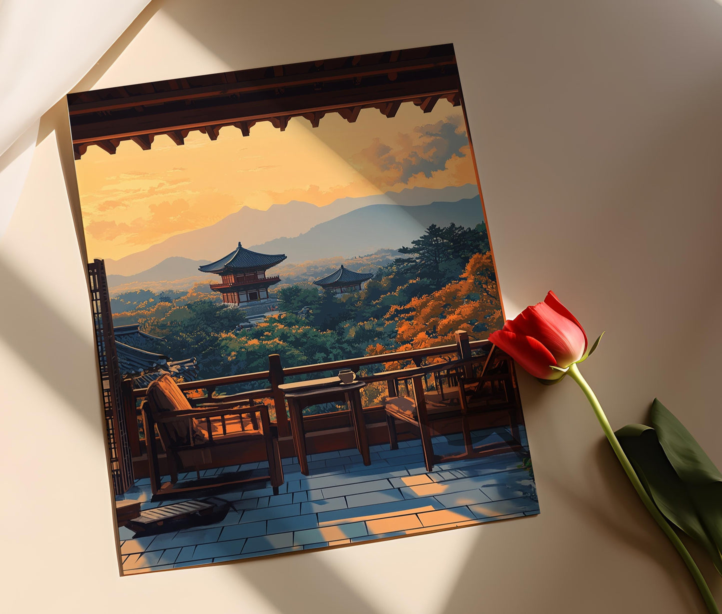 Affiche Gyeongju – Impression artistique de temple coréen en vecteur