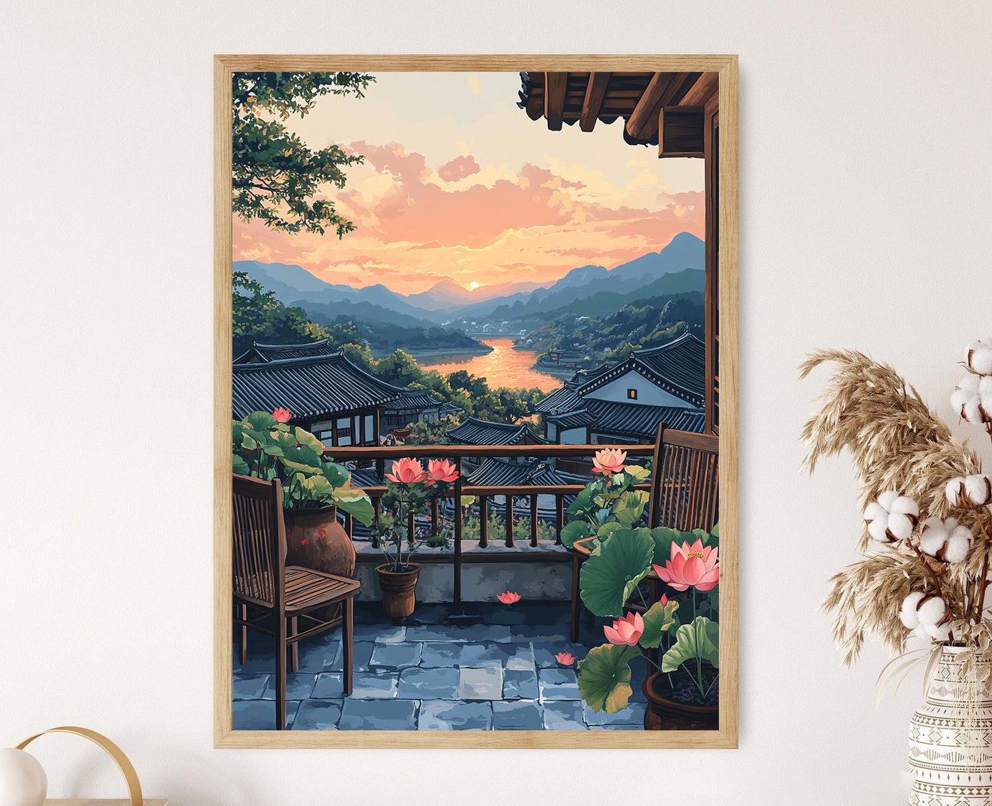 Affiche Art de Terrasse Andong – Illustration Vectorielle, Décor Coréen