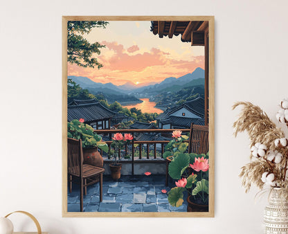 Affiche Art de Terrasse Andong – Illustration Vectorielle, Décor Coréen